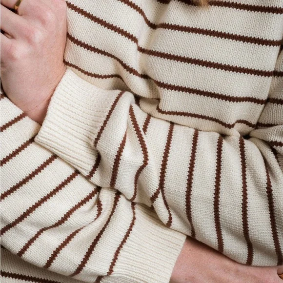 Olympia Sweater - Striped Cream and Brown Women's Sweater - Picture 2 of 10
